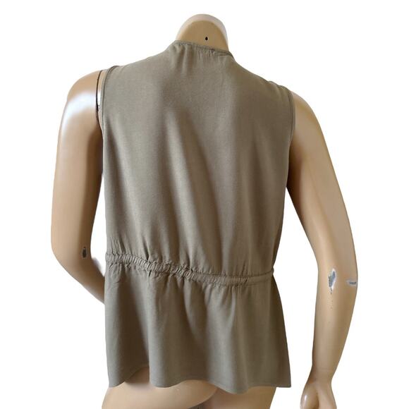 Umgee Tie Front Draped Vest Small Olive Green Sleeveless Open Cardigan Top - Picture 4 of 8